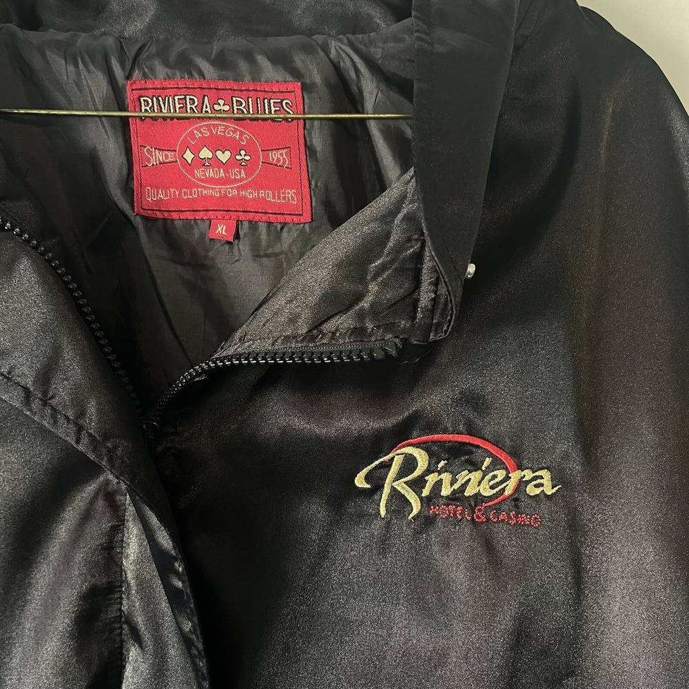 Bomber Jacket Size XL Las Vegas Riviera Casino Vintage Satin Zip Men's Trucker - Picture 4 of 11